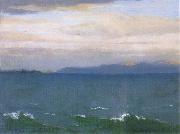 William Stott of Oldham Seascape with Distant Mountains Sweden oil painting artist
